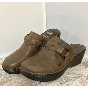Born Leather Slip-On Clogs Brown